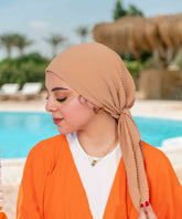 Pleated Chiffon Square Scarf - Peanut Brown